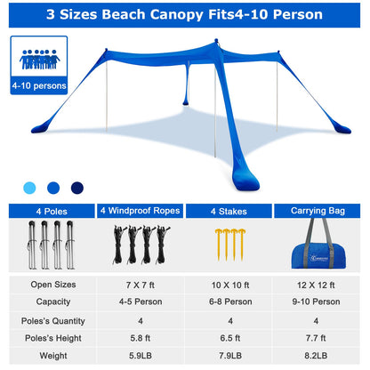 COMMOUDS Beach Tent Sun Shelter - UPF50+ Pop Up Beach Canopy with Sandbags & Sand Shovel & Windproof Poles, Portable Sun Shade for Beach, Camping, Picnics, Backyard