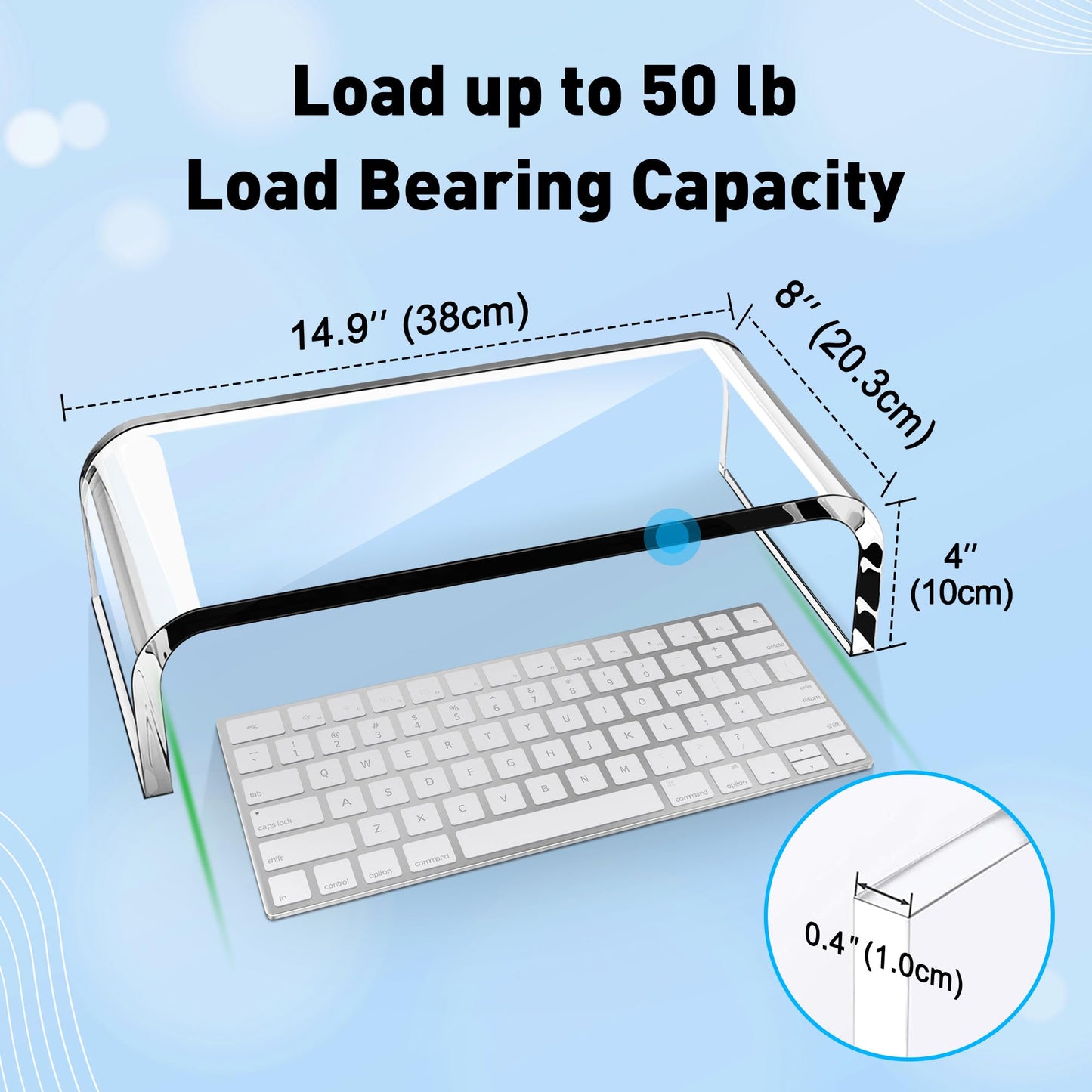 AboveTEK Acrylic Monitor Stand – Clear Monitor Riser & Computer Desk Stand, Premium Acrylic Laptop Stand for Home Office, PC TV Stand with Keyboard Storage Heavy Duty Desk Riser