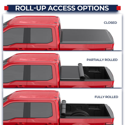 MOSTPLUS 5.5FT Roll-Up Soft Vinyl Truck Bed Tonneau Cover Compatible for Ford F150 F-150 2009-2025 2026 Short Bed On Top (67Inch)