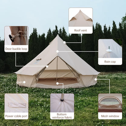 Bell Tent with Stove Jack, Spacious 13.1ft Family Glamping Yurt, 4-6 Person, 4 Season, Easy Setup, Waterproof, Ventilated Outdoor Shelter (13.1ft(Beige))