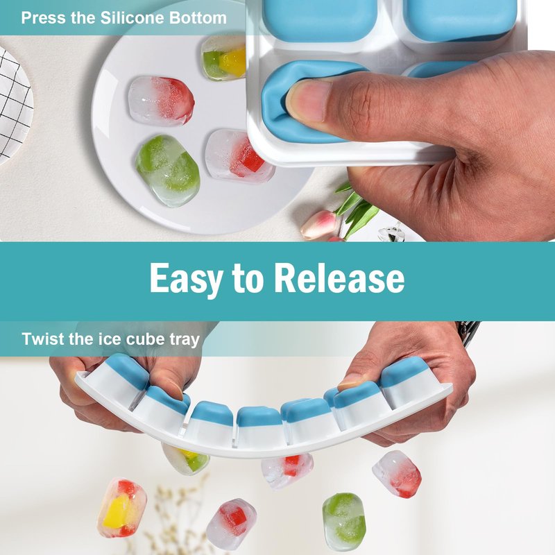 3 Pack Ice Cube Trays with Lids, Flexible Silicone Bottom for Easy Release, Stackable & Space-Saving Ice Molds, 1.2" Cubes Color-Coded (2 Green 1 Blue) for Juice, Coffee & Cocktails, BPA Free