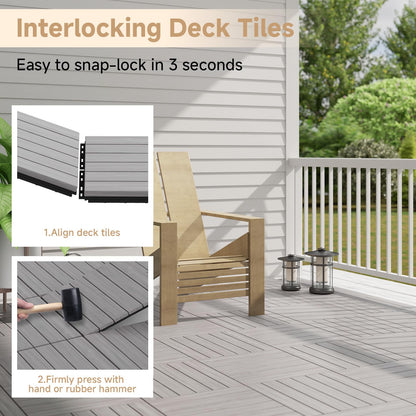 Rovibek Acacia Wood Interlocking Deck Tiles, 30PCS 12"x12" Outdoor Waterproof Decking Tiles, All Weather Use for Balcony Patio Backyard Poolside, Indoor & Outdoor, Striped Gray