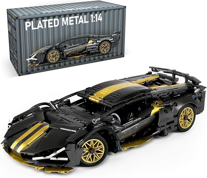 GEVINST Collectible Sports Race Cars Building Set Model Car Kits for Boys 8-12 and up Adults 1:14 Scale Black Gold Supercar Gifts (1309 PCS)
