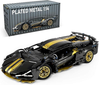 GEVINST Collectible Sports Race Cars Building Set Model Car Kits for Boys 8-12 and up Adults 1:14 Scale Black Gold Supercar Gifts (1309 PCS)