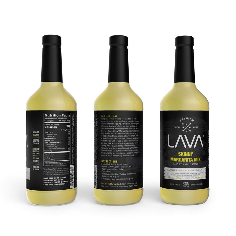 LAVA Premium Skinny Margarita Mix by LAVA Craft Cocktail Co., Low Calorie Margarita Mix Made with Key Lime Juice, Agave, No Artificial Sweeteners, Lots of Flavor and Ready to Use, 1-Liter (33.8oz)