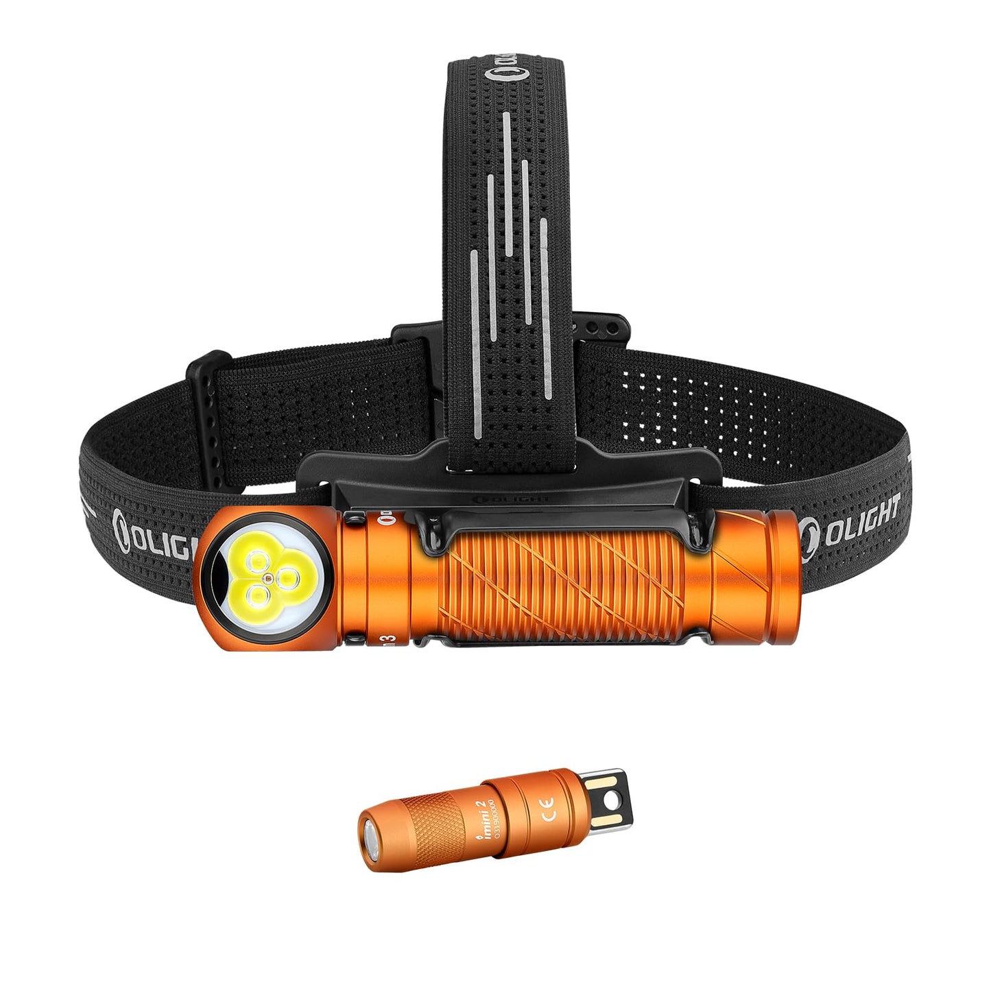 OLIGHT Perun 3 Rechargeable Headlamp Flashlight, 3000 Lumens LED Headlight with Red Light Bundle with IMINI 2 EDC Rechargeable Keychain Flashlight, 50 Lumens Compact and Portable Mini Light