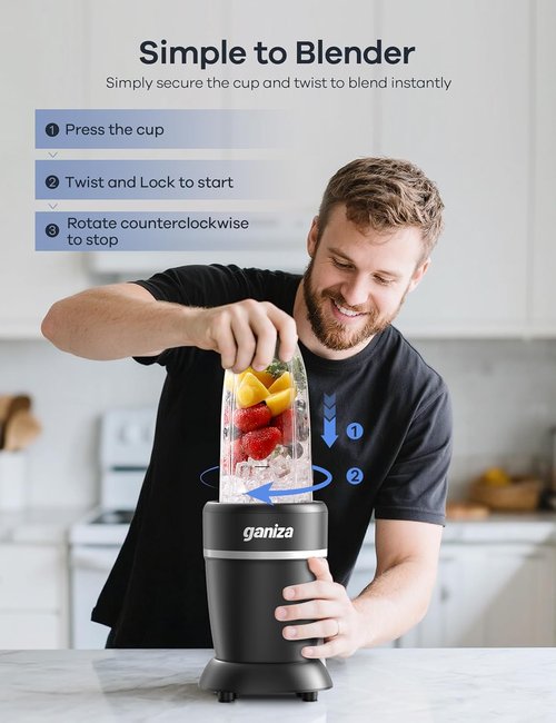 Ganiza Blender for Smoothies - 1300W Portable Ice Crushing Blender with 2 Cups (37 oz & 23 oz)
