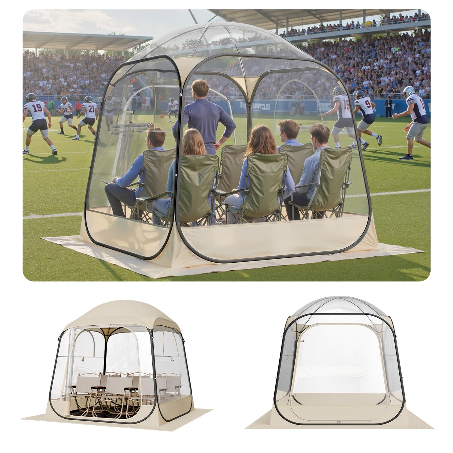 VEVOR Pop Up Sports Tent, 72" x72x76.8 Instant Weather Proof Clear Tent for 4–6 Persons, Portable Foldable Shelter with Removable Floor Mat & Top Cover, for Watching Sports Events, Camping, Fishing