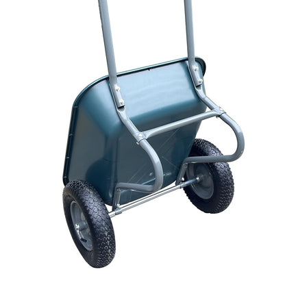 GarveeLife Garden Wheelbarrow Cart, Heavy-Duty Utility with Dual Wheels, Built-in Stand, Ideal for Home, Yard, and Garden - Green
