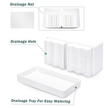 D'vine Dev Indoor Herb Garden Planter Set, Plastic Windowsill Plant Pots with Drainage and Saucer, Indoor Succulent Cactus Vegetable Pot for Balcony, Office, Garden, White, Set of 2, 76-Q-A-2