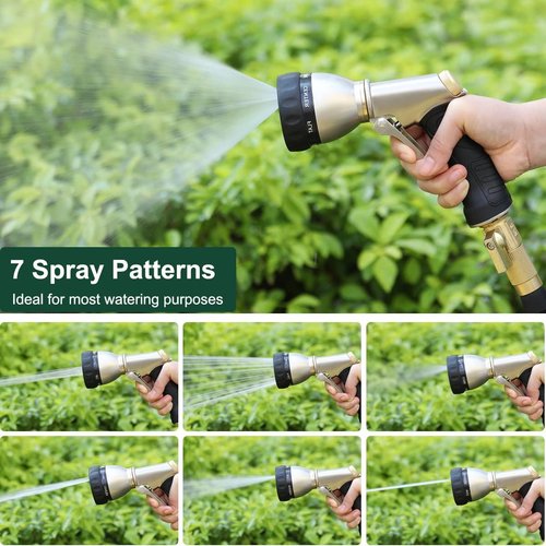 FANHAO Heavy Duty Metal Garden Hose Nozzle - 7 Spray Patterns for Efficient Watering & Cleaning
