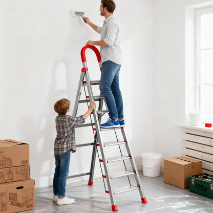 7 Step Ladder with Comfort Handrail,Folding Step Stool Heavy Duty,Protable Step Tool with Anti-Slip Widen Pedals,Safe-Lock Design,Tall Kitchen/Closet Step Ladder for Adults