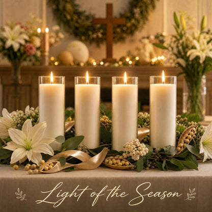 chaoxinge 2.24x7 inch 7 Day White Pillar Candles in Glass Set of 4 Up to 120Hour Burn time, Unscented Prayer, Religious Candles for Memorials, Vigil, and Emergency