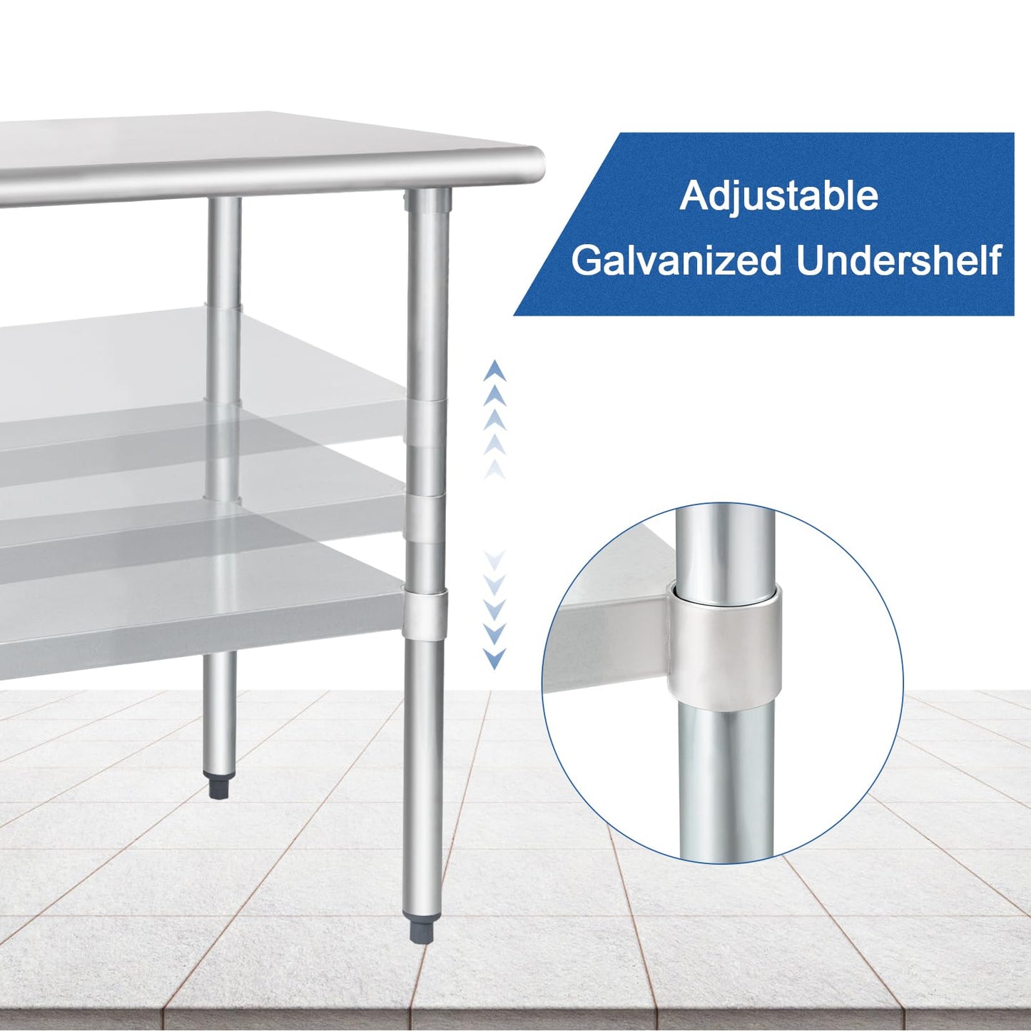 HARDURA Stainless Steel Table 30X48 Inches with Undershelf and Galvanized Legs NSF Heavy Duty Commercial Prep Work Table for Restaurant Kitchen Home and Hotel