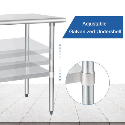 HARDURA Stainless Steel Table 30X48 Inches with Undershelf and Galvanized Legs NSF Heavy Duty Commercial Prep Work Table for Restaurant Kitchen Home and Hotel