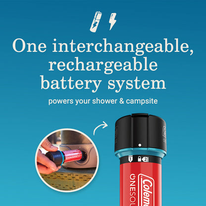 Coleman OneSource Rechargeable Camping Gear: Camp Shower, Cordless Vacuum, Fan, Speaker & Air Pump with Included Battery