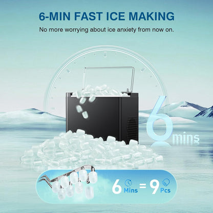 Ice Makers Countertop, 9 Ice Cubes in 6 Mins Portable Ice Maker, 2 Sizes of Bullet Ice (S/L) Small Ice Machine for Home Kitchen Camping (Onyx)