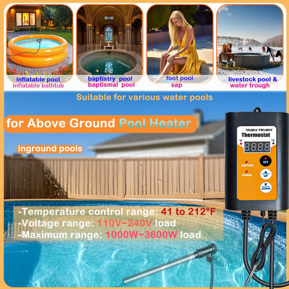 1300W Submersible Immersion Heater，120V Portable Water Heater for Bathtub & Hot Tub with Thermostat for Bath Water, Inflatable Spas, and Tubs, Baptistry, Baptismal Pool Water Heater