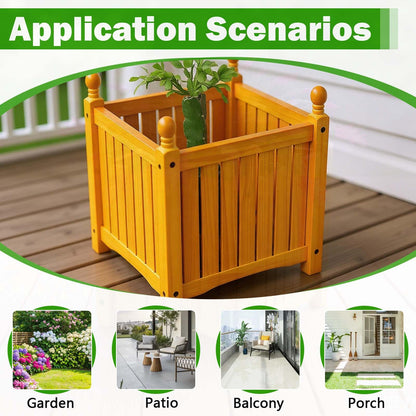 Ningering Square Wood Planter Boxes for Outdoor Plants, Elevated Planter Porch and Patio, for Flower Herb Vegetable Fruit, Plant Container for Grass Lawn Patio Backyard (Teak)