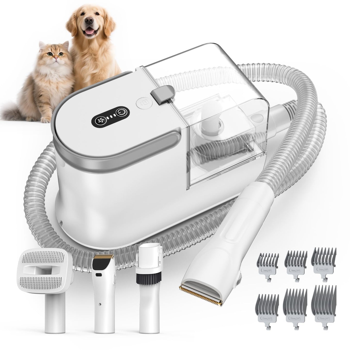 Ozumek Dog Grooming Vacuum, Dog Grooming Kit with Pet Clipper Nail Grinder, 3 Suction Modes Dog Brush Vacuum with 6 Pet Grooming Tools (Cream)