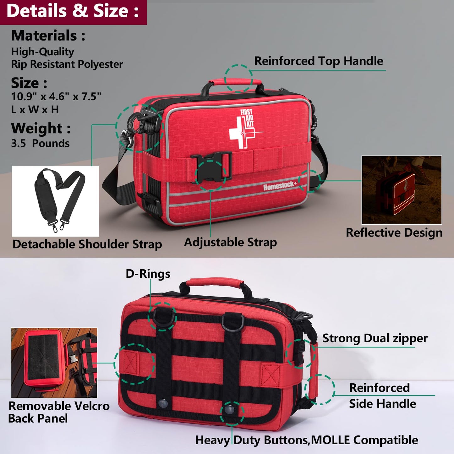Comprehensive First aid Kits, First Aid Trauma Kit with Labelled Compartments for Cars, Home, Office, Backpacking, Camping, Traveling, and Cycling -324 Pieces