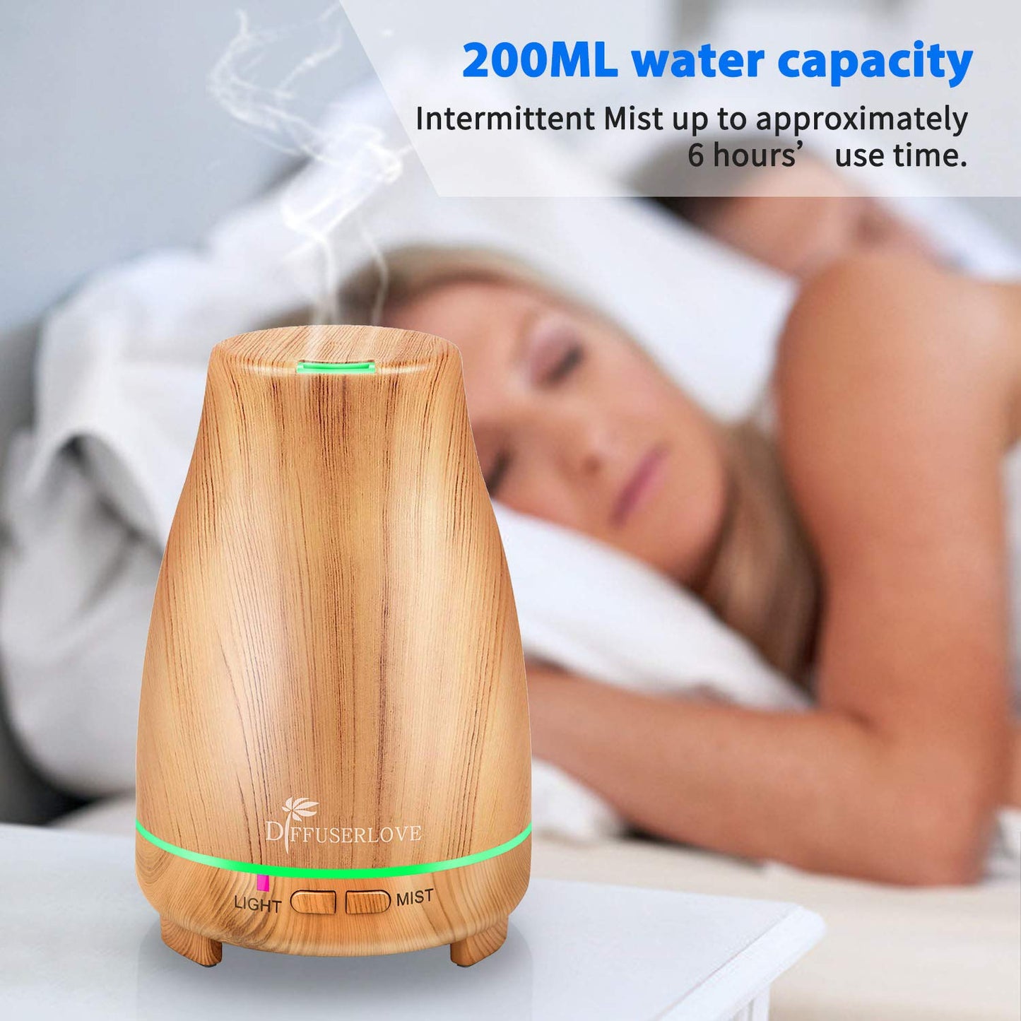 Diffuserlove Essential Oil Diffusers 200ML Remote Control Ultrasonic Mist Humidifiers BPA-Free Aromatherapy Diffuser with 7 Color Lights, Auto Shut-Off for Bedroom Office Kitchen