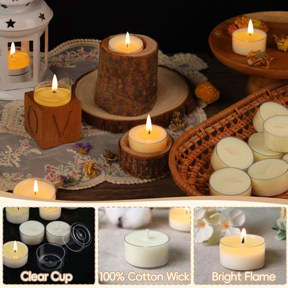 Soy Tealight Candles 120 Pack, 6 Hours Long Burning Tealights Candles Bulk, Natural Soy Wax Tea Light Candle Paraffin-Free, Unscented Small Tea Candle for Emergency,Dinner