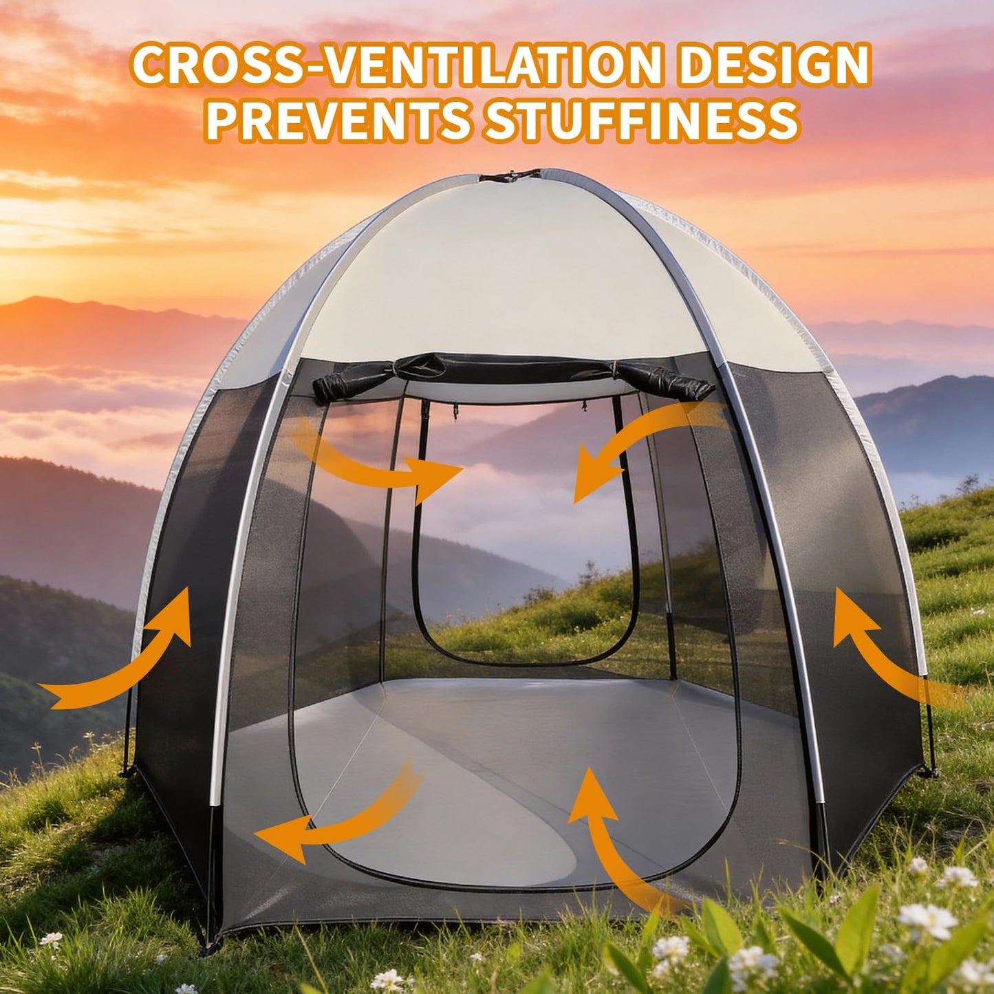 Screen House Tent Portable Canopy with Floor Mosquito Net Outdoor Room Perfect for Patio Backyard Gazebo Picnic Mesh. (10 'x10')