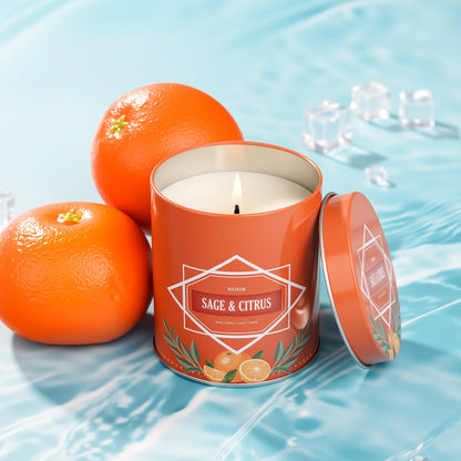Sage & Citrus Candle, Scented Candles Gifts for Women Men, Candles for Home Scented, 9 oz Soy Wax Candle, Aromatherapy Tin Jar Candle