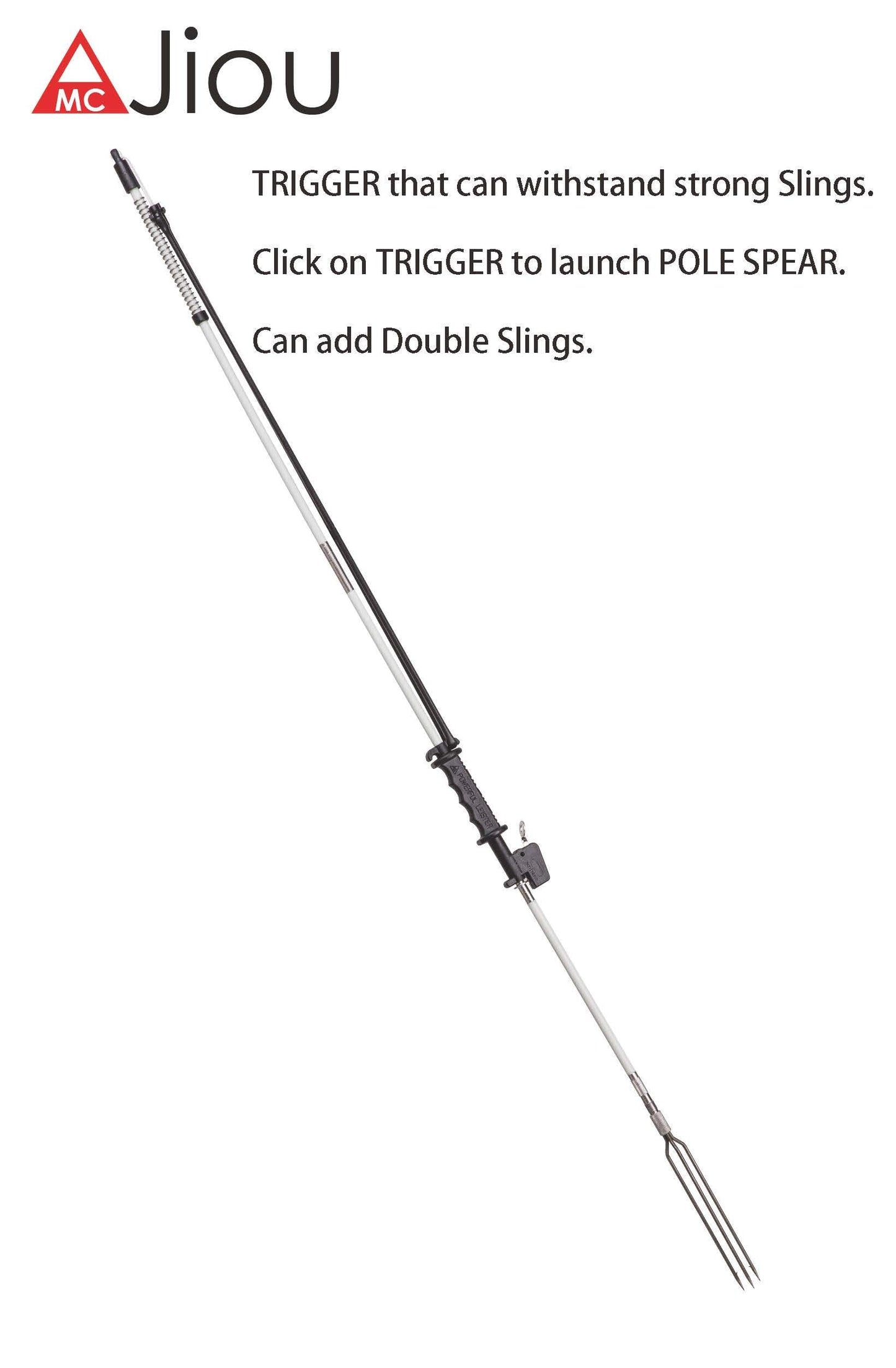 A MC JIOU Fishing Pole Spear Trigger Glass Fiber 5.5' Travel 3 Pieces Hawaiian Sling with 3 Prong Tip and Bag