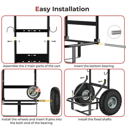 CAMPLUX Dolly Hand Cart for Portable Tankless Water Heaters, 220 lb. Capacity, 10" Pneumatic Wheels, 4 Side Hooks, Mobile Hot Water Washing Station for Horse Stables, Pet Grooming, Hunting & Camping