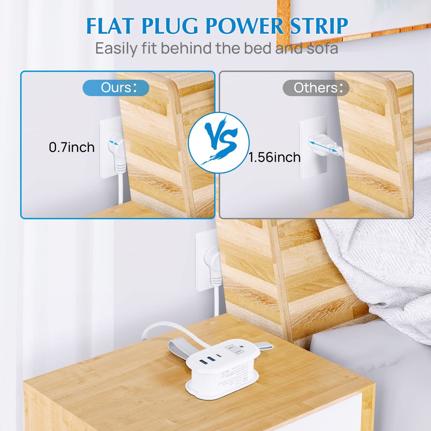 BEVA Travel Power Strip with USB Ports, 4FT Travel Flat Plug Extension Cord, Fast Charge PD 20W 2 Outlets 3 USB Ports, Non Surge Protector for Cruise Ship Travel Essentials(PD20W Charge Black)