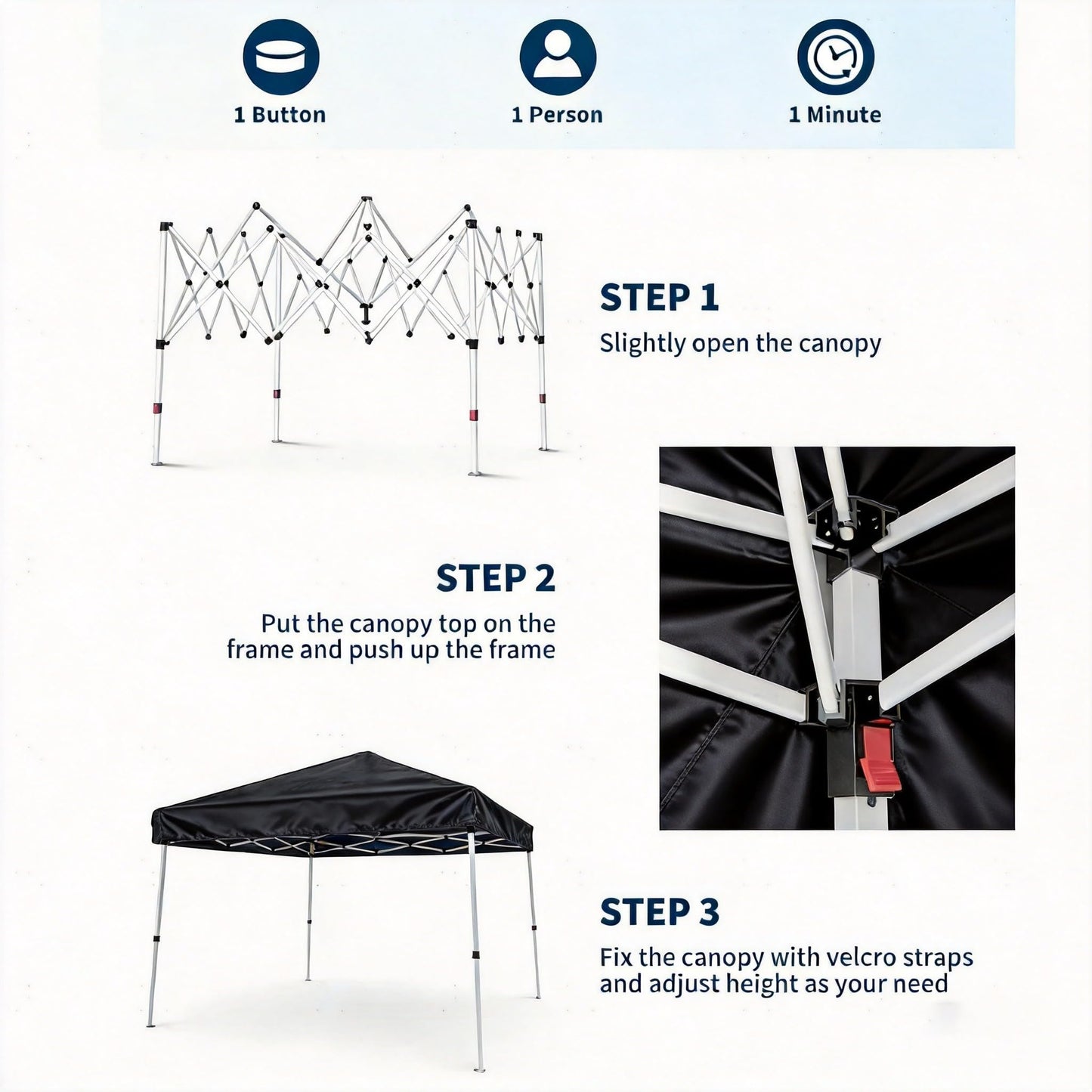 10X20FT Pop Up Canopy Tent, Beach Tent with One Push Setup, Sun Shelter with Slant Legs & Carrying Bag, Waterproof & UV Protected, Outdoor Canopy for Commercial Events, Camping, Backyard Party, Black