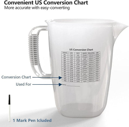 1 Gallon Measuring Pitcher-Convenient Conversion Chart,134oz Extra Large Plastic Measuring Cup-Strong Food Grade Material,Graduated Mixing Pitcher Great for Lawn,Pool Chemicals, Motor Oil and Fluids