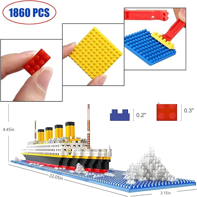 Titanic Ship Model Building Blocks Set – 1860pcs Micro Mini Blocks for Ages 14+ Advanced DIY Display Model for Adults &amp Teens