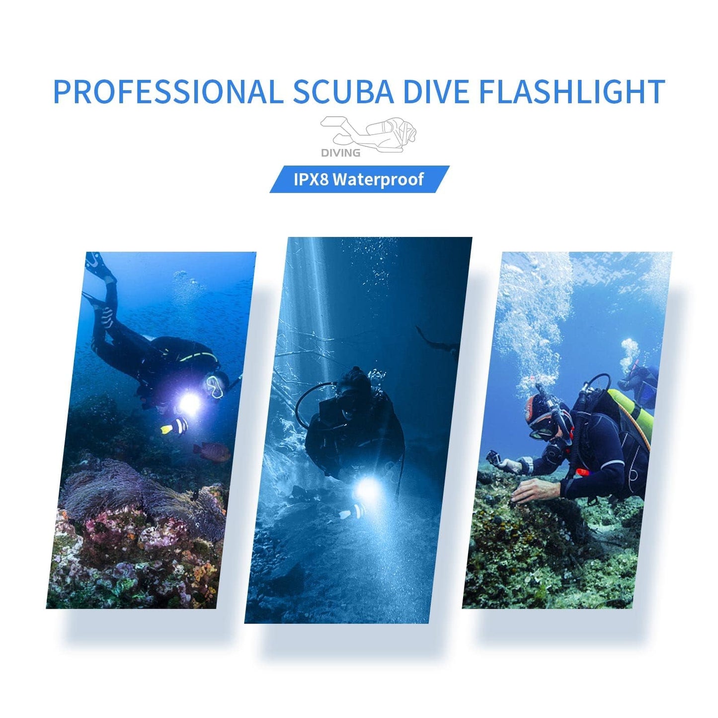 Wurkkos DL06 Dive Light, 15000 Lumens Scuba Diving Light, Type-C Rechargeable, 6*XHP50 LEDs, 100 Degrees Narrow Beam Angle, IPX8 Waterproof Flashlight for Night Diving Cave Exploration - 6000K