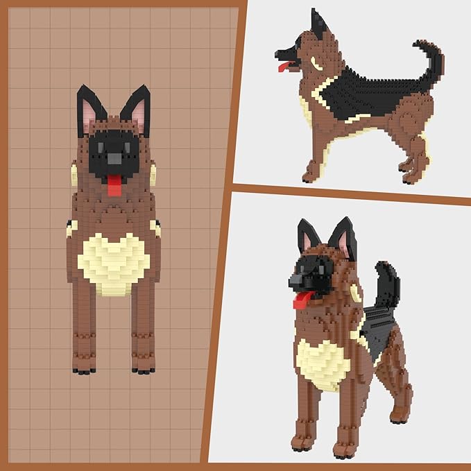 Larcele Micro Building Blocks Set DIY Mini Building Toy Bricks for Age Over 12 Years 1254 Pieces KLJM-02 (German Shepherd Dog)