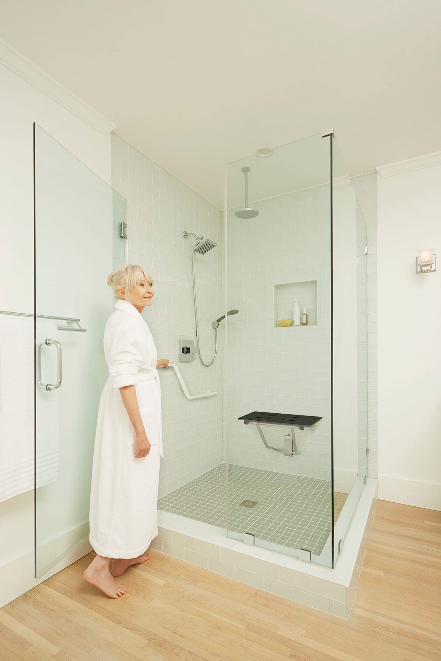 24" x 15" Black Folding Wall Mount Shower Seat Bench, ADA Compliant