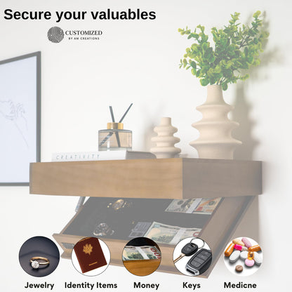 Concealment Shelf with RFID Lock - Concealed Gun Floating Shelf with Hidden Storage Compartment, Wooden Shelves for Wall Mount Display with Secret Drawer, Weapon Hiding Furniture Safe by AM Creations