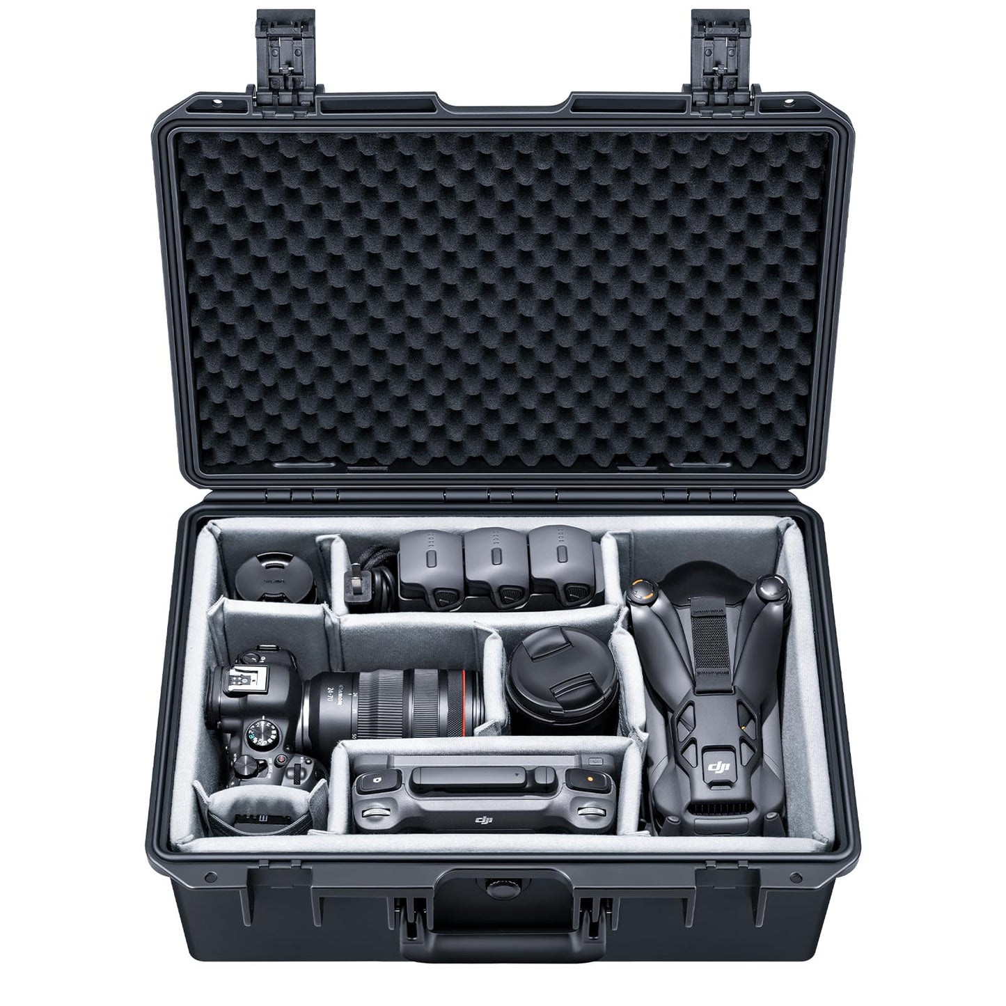 Lykus PVC2 Waterproof Hard Case with Padded Dividers for Cameras, Lenses, Small Stabilizers, Dual DJI Mavic/Air/Mini/Flip drones [CASE ONLY]