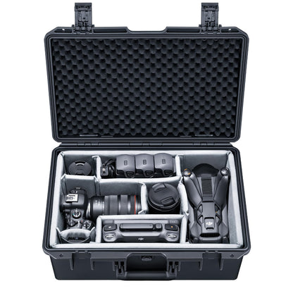 Lykus PVC2 Waterproof Hard Case with Padded Dividers for Cameras, Lenses, Small Stabilizers, Dual DJI Mavic/Air/Mini/Flip drones [CASE ONLY]