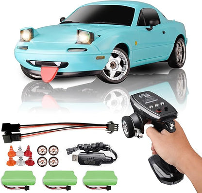 LD1804 1/18 RC Drift Car Mini Mazda MX-5 RC Model with 3pcs Upgraded 1200mah Battery 2.4GHz RWD Drifting Remote Control Car for Adults Hobby Toys(Blue)