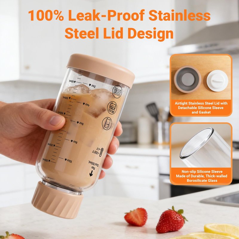 Luxfuel Glass Juice Bottles with Lids 16oz, 6 Pack – Borosilicate Glass Bottles for Juicing, Smoothies, Water & Beverage Storage, Stainless Steel Lids, Reusable, Leakproof, Heat-Resistant, BPA-Free