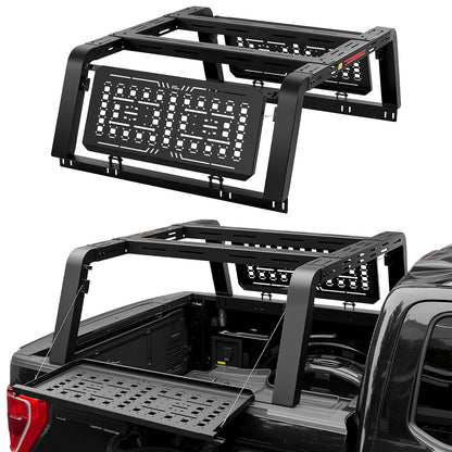 JOYTUTUS Full Size Truck Bed Rack, Overland Bed Racks for Trucks Compatible with F150 F250 F350 Silverado Sierra Ram, 24.6 Inch High Truck Bed Rack for Roof Top Tent, with Foldable Molle Panel