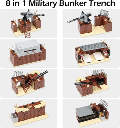 Finger Rock WW2 Military Base Bunker Trench Building Set 8 in 1 Army Battle Scenes with Fortresses Anti-Aircraft Guns Treatment Room and Penitentiary Idea Gifts for Teens Adults 14+ (833pcs)