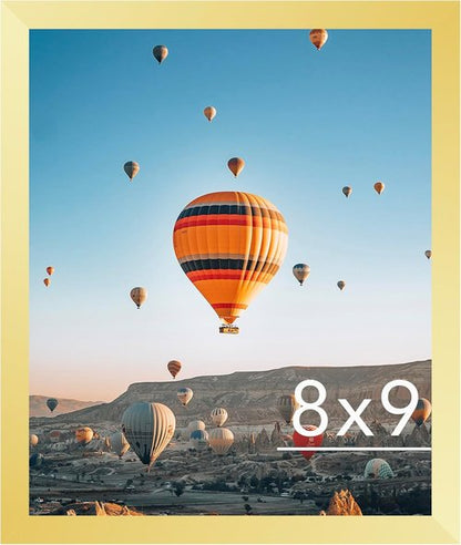 JCJMY Gold Picture Frame - 8x9 Wall Mount or Tabletop Display | Shatter-Resistant Plexiglass