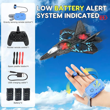 RC Plane Remote Control Airplane Toy 2025 New Remote Control Plane Fighter Jet 2-Way Remote Control Methods (Normal+Watch) 360° Flip Fighter Jet Toy Gravity Sensing Stunt Roll Gifts for Kids Boys