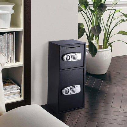 GLACER Safe Box, Digital Double Door Safe Box with Emergency Keys, Digital Keypad with Clear Display, Depository Drop Safes, Home Office Security Lock Digital Safe for Cash, Gun, Jewelry