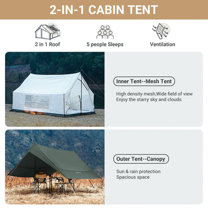 KingCamp 6-8 Person Canvas Tent for Camping Waterproof & Windproof Cabin Tents with Large Mesh Windows, Easy Setup, All Season Wall Tent for Family Camping, Hiking, and Outdoor Events