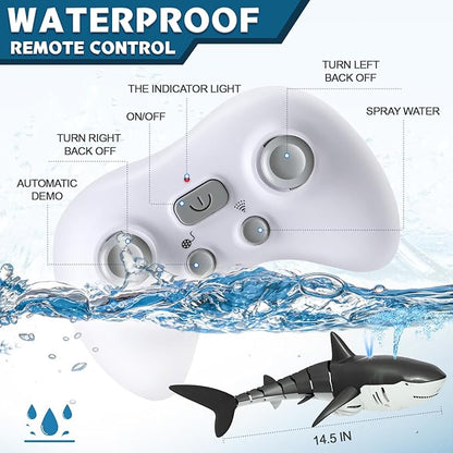 2.4Ghz Remote Control Shark Pool Toys for Boys KidsHighly Realistic Shark Pool Toys for KidsRC Boat Outdoor Water Toy with Light and Spray Water for Boys Girls Ages 6+ (with 2 Batteries)